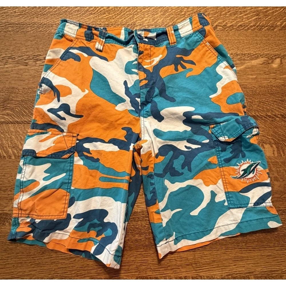 Miami Dolphins Shorts Mens 34 Multi Color NFL Football Camo Cargo Team Apparel